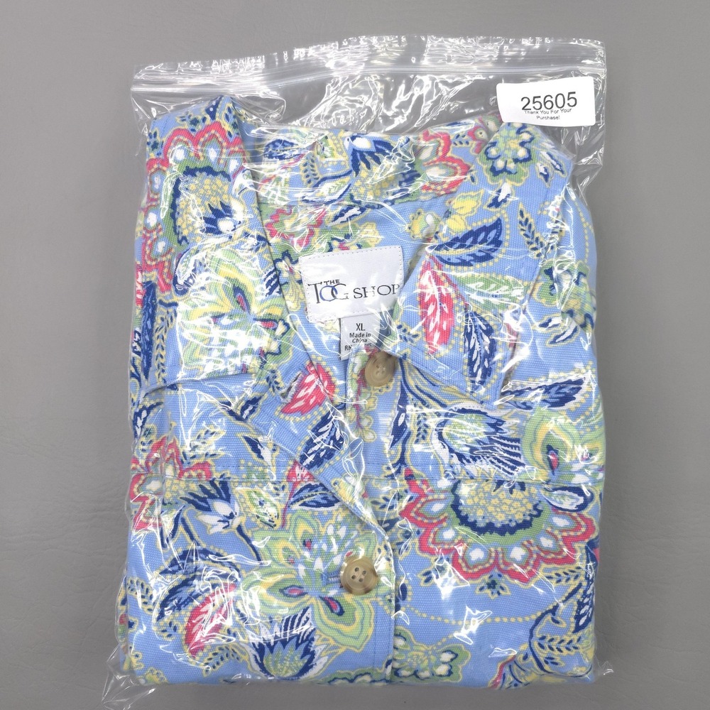 The Tog Shop Jacket Womens XL Blue Floral Print Cotton Button Front Preppy - Picture 14 of 14
